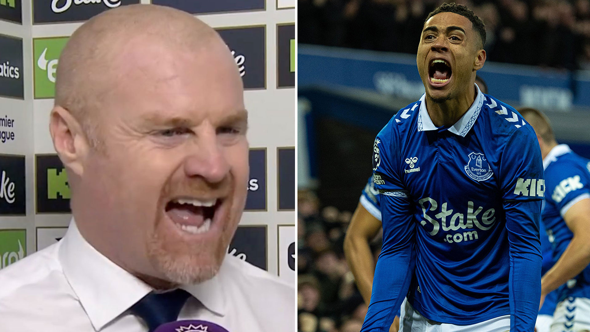 Fans in stitches as Sean Dyche ‘goes peak Sean Dyche’ reacting to Lewis Dobbin scoring first Everton goal vs Chelsea