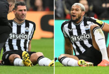 Newcastle plunged into further crisis as TWO crucial players forced off inside first 35 minutes of Fulham clash