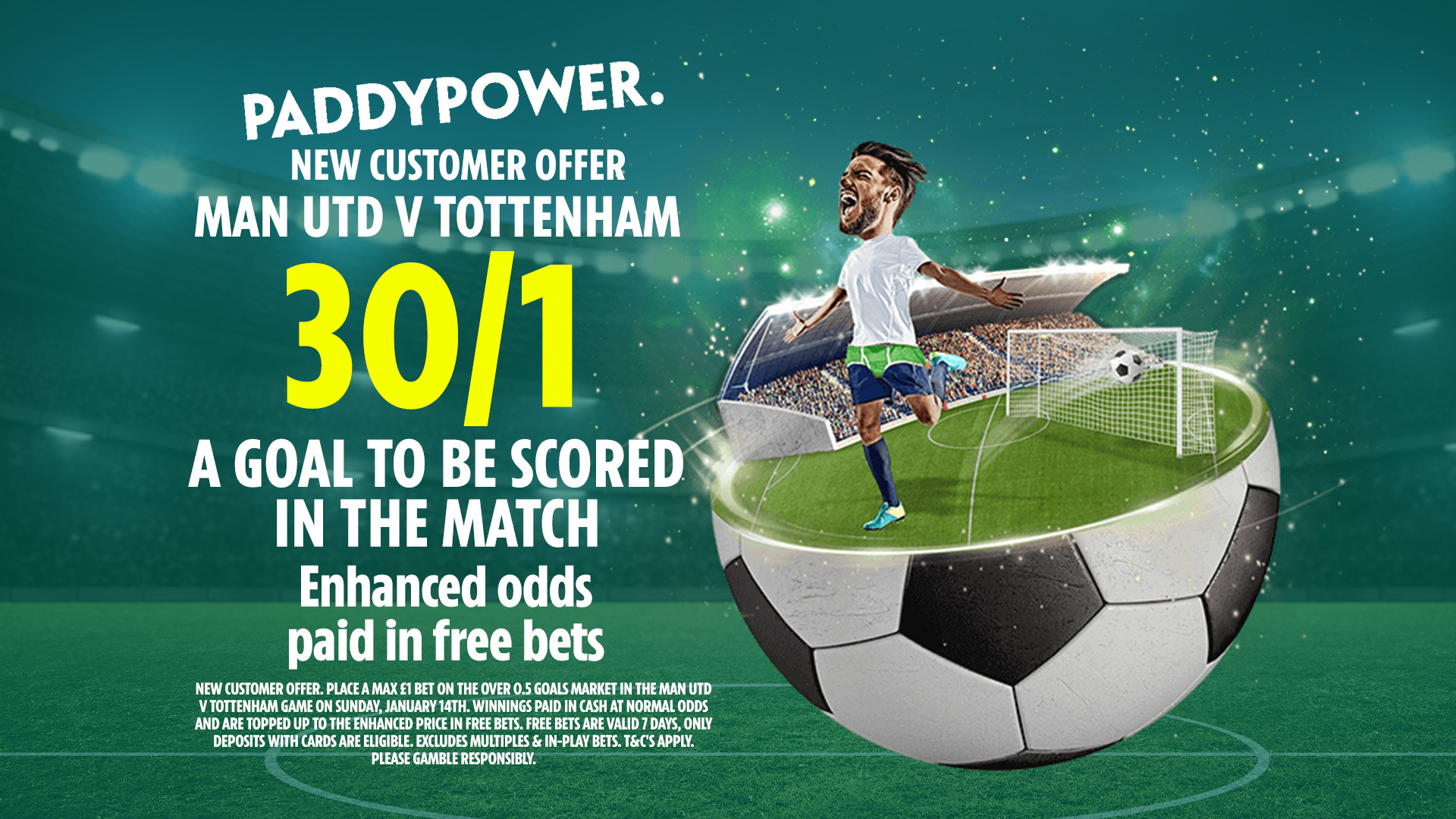 Man Utd vs Tottenham odds: Get 30/1 for 1+ goal to be scored on Sunday with Paddy Power