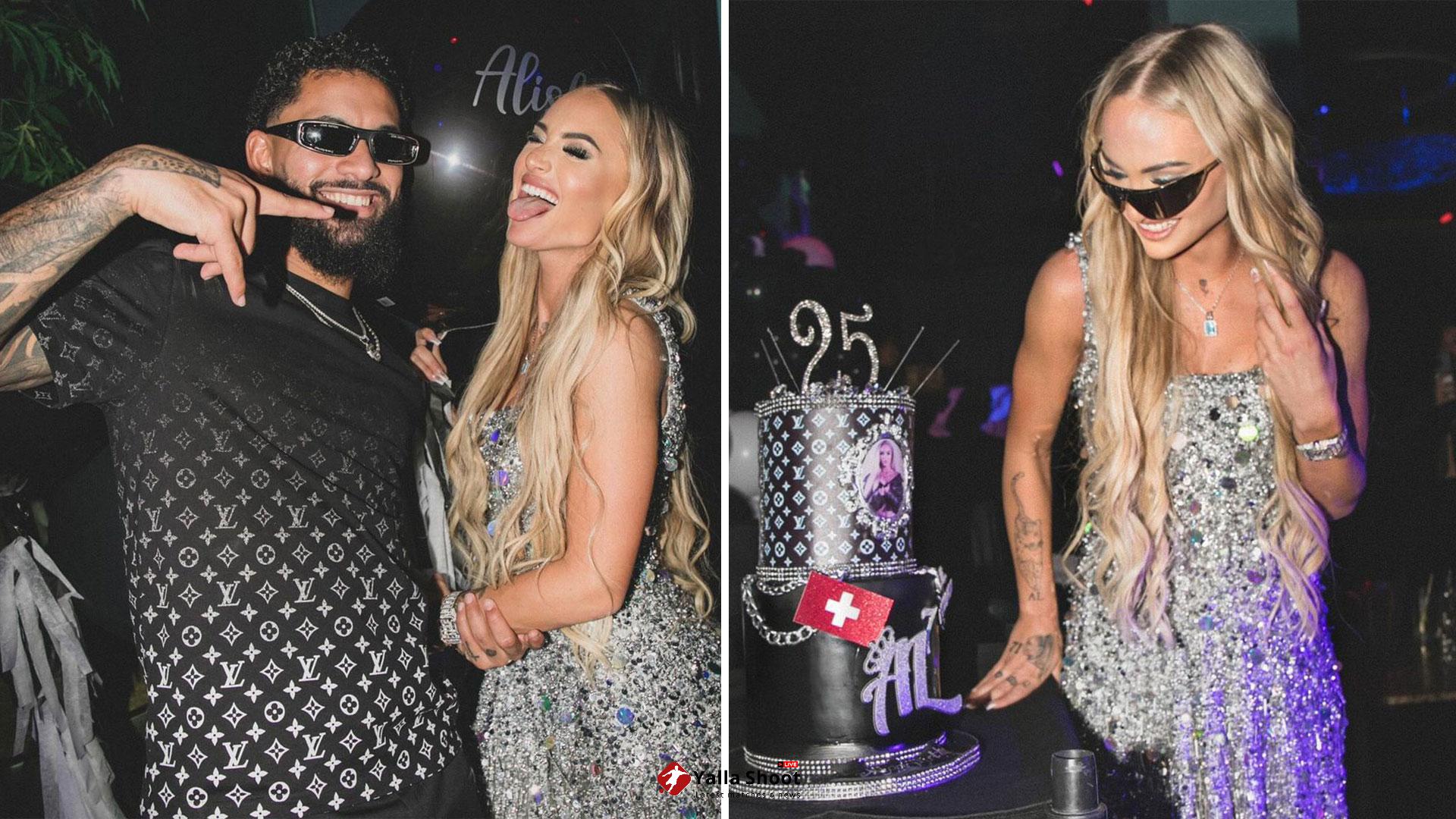 Alisha Lehmann stuns in silver dress at glitzy 25th birthday party and confirms she is back with Douglas Luiz