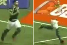 Footballer 'disappears' in bizarre 'matrix glitch' live on TV while celebrating goal