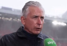 Awkward moment Sky Sports commentator Alan Smith gets soaked on live TV at Man Utd clash - but doesn't even flinch