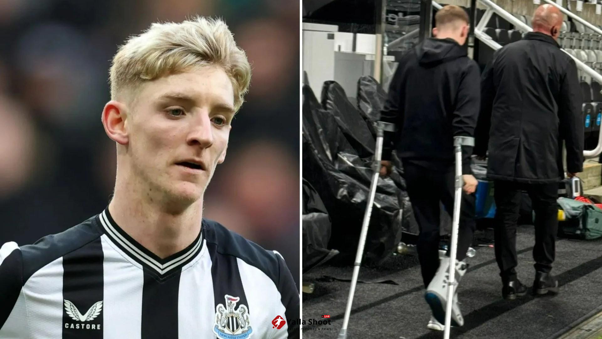 Newcastle star Anthony Gordon spotted leaving ground on crutches as Eddie Howe's injury crisis goes from bad to worse